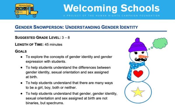 A snowman used as a teaching tool to illustrate gender diversity in an elementary school as a part of Home Depot and HRC partnership