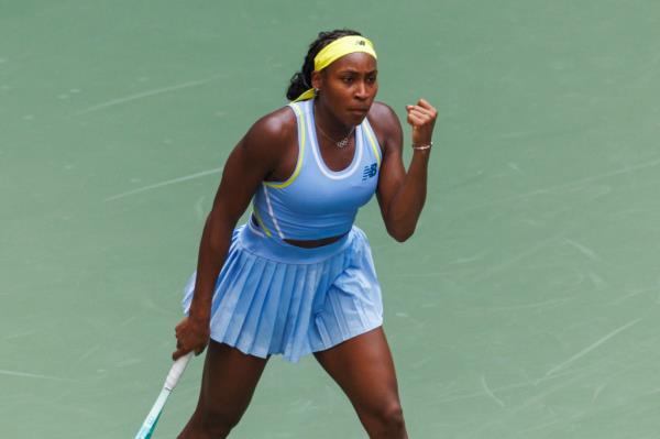 Coco Gauff reacts during her US Open match on Aug. 26, 2024. 