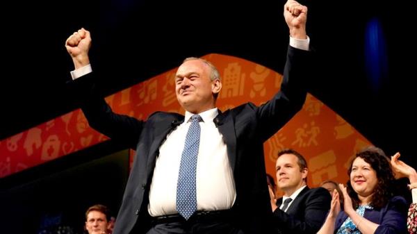 Ed Davey during his keynote speech.
Pic: PA