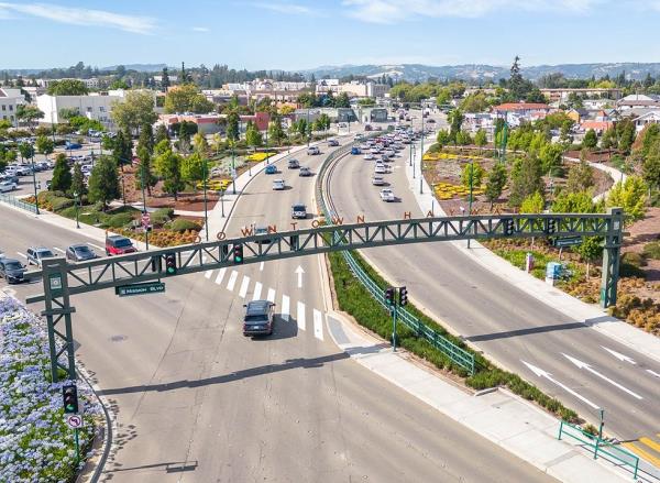 Aerial image of downtown Hayward, CA