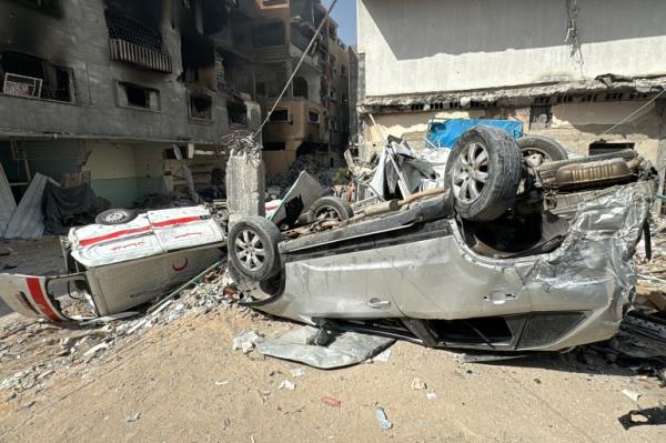 A picture shows the damage to an ambulance at the Kamal Adwan Hospital in Beit Lahia the northern Gaza Strip on October 26, 2024 amid the o<em></em>ngoing war in the Palestinian territory between Israel and Hamas. - The health ministry in Hamas-run Gaza accused Israeli forces on October 25, of storming the last functio<em></em>ning hospital in the territory's north in a raid it said left two children dead, while the military told AFP it was unaware of live fire or strikes in the area. (Photo by AFP)