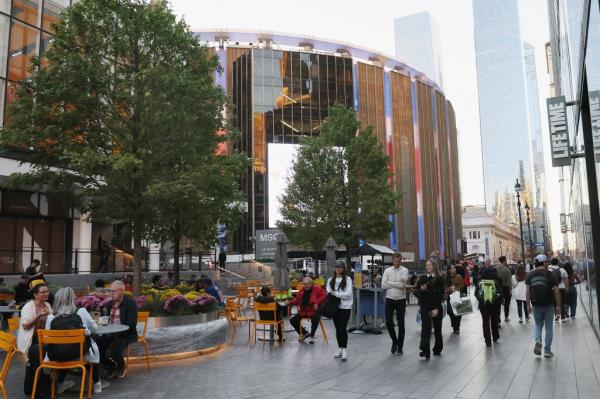 Fans arriving for a game between the New York Rangers and the Florida Panthers at Madison Square Garden on October 24, 2024, including celebrities Andrea Nahles, David Rozehnal, Birdie Kim, Michelle Jenneke, George Steele, Jo<em></em>nathan Cyprien, and Lee Calhoun