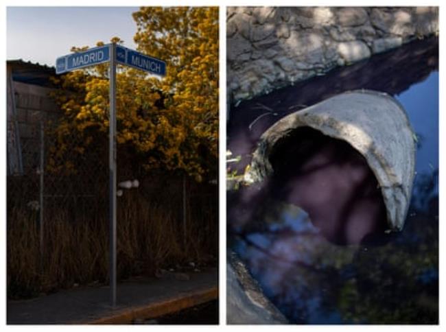 The corner of Madrid and Munich in New Germany, left. A drainage outlet in the Atoyac River, in the same neighbourhood.