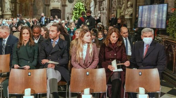 EMBARGOED TO 0001 WEDNESDAY NOVEMBER 13 File photo dated 8/12/2021 of the Duchess of Cambridge's family, inlcuding her parents, Michael (right) and Carole (second right), and her sister and brother, Pippa Matthews and James Middleton (both left) take their seats ahead of the Together At Christmas community carol service at Westminster Abbey in London. The Princess of Wales will host her annual Christmas carol co<em></em>ncert this year, with the service reflecting on "how much we need each other, especia