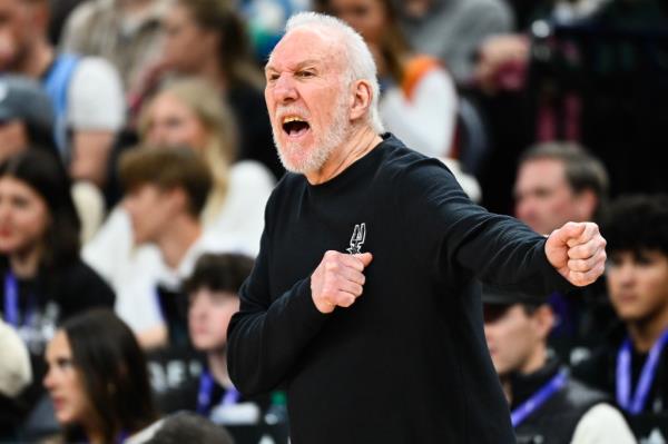 Gregg Popovich during the last game he coached for the Spurs in Salt Lake City on Oct. 31, 2024.