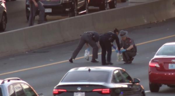 Video showed cops collecting the cash as it blew along the highway.